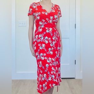 Gap red floral wrap XS dress